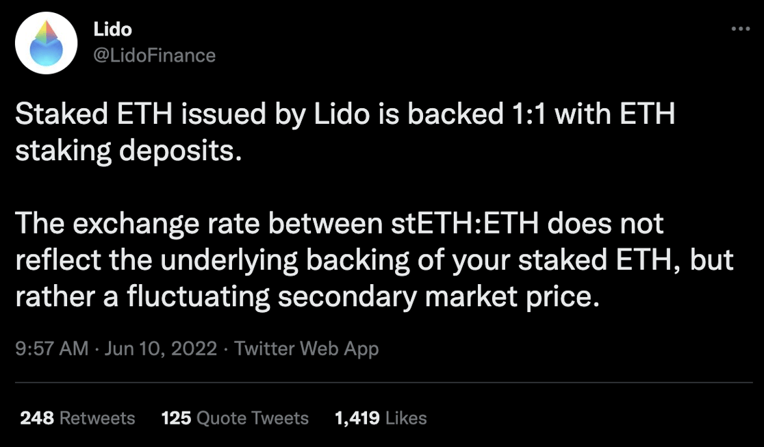 Lido Tweet stETH
